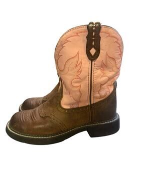 Justin Boots Steel Toe Western Work Boots Pink Shaft Brown Leather Women’s 7.5B